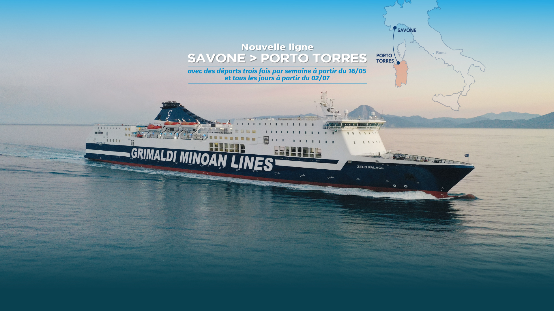 Navire Grimaldi Lines, Zeus Palace en navigation