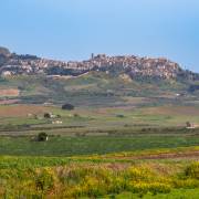 Spring landscape under the historic town of Salemi on the island