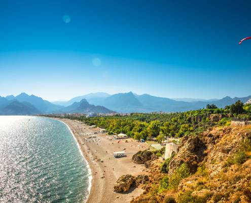 Panoramic bird view of Antalya and Mediterranean seacoast and be Panoramic bird view of Antalya and Mediterranean seacoast and be
